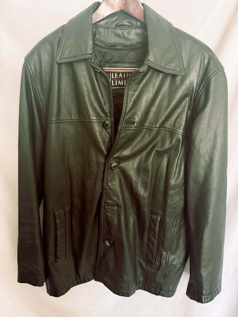 Black Leather Men's Jacket by Leather Limited Wool Zip out lining, Size XL